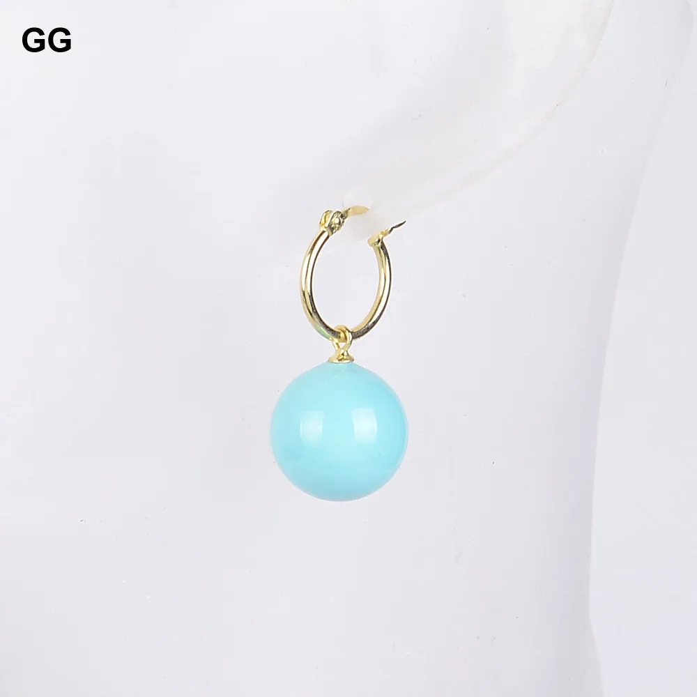 GuaiGuai Jewelry Natural Turquoise Blue South Sea Shell Pearl Gold Color Plated Hook Earrings