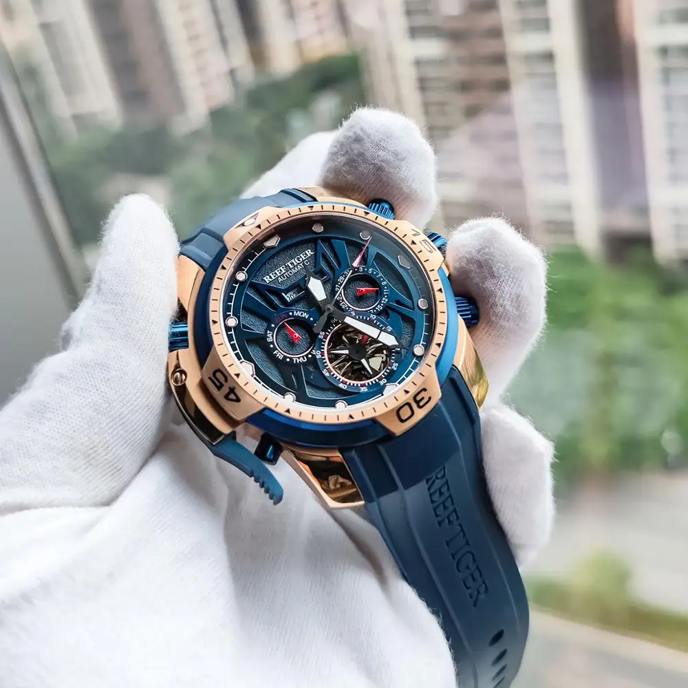 Reef Tiger/RT Orange Sport Watch Men Waterproof Luminous Perpetual Calendar Automatic Mechanical Watches Clock New RGA3532