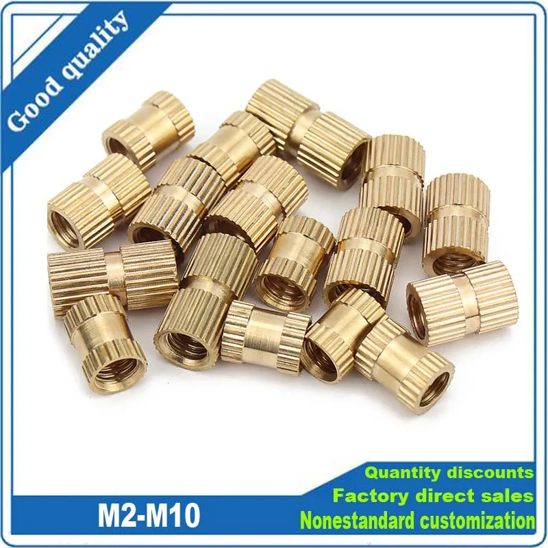 5/10/50pcs M2 M2.5 M3 M4 M5 M6 M8 M10 Solid Brass Pure Copper Metric Thread Injection Molding Knurl Insert Nut Nutsert Embedded