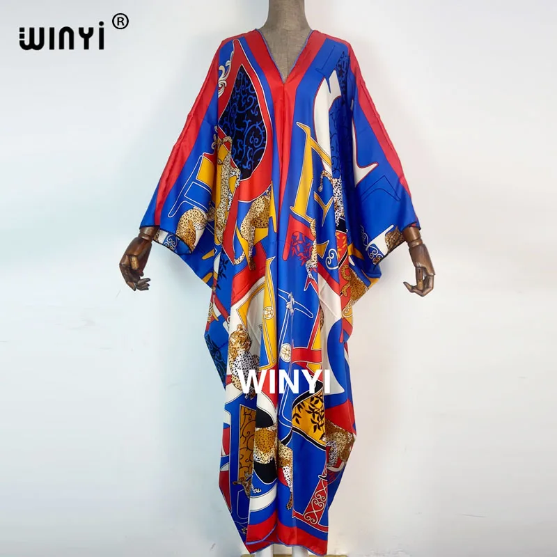 WINYI Printed caftan For Women Fashion Design Loose abayas Batwing Maxi Long Femme Vestidos Summer Autumn Party maxi dress