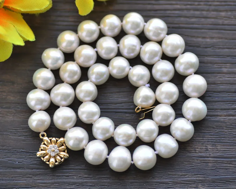 

P7156 17"-33" 12mm White Round Freshwater Pearl Choker Necklace Flower CZ