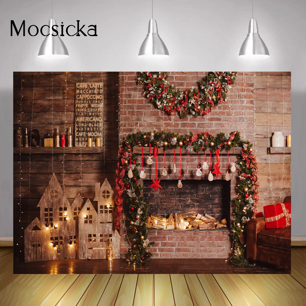 

Brick Wall Fireplace Photography Background Winter Christmas Birthday Portrait Backdrop Studio Indoor Family Party Video Props