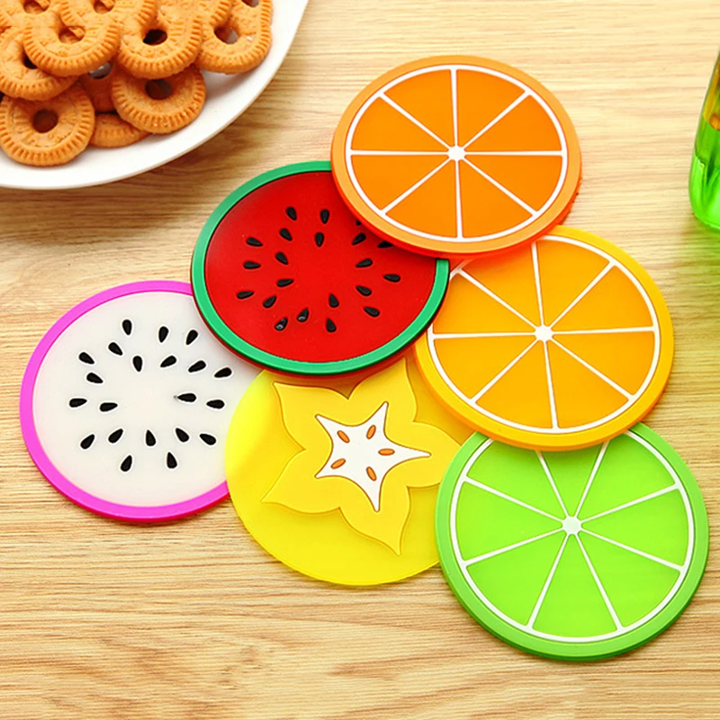 7Pcs/set Cute Coaster Fruit Shape Silicone Cup Pad Non Slip Bowl Mat Coaster Hot Drink Holder Placemat Heat Insulation Cup Pad