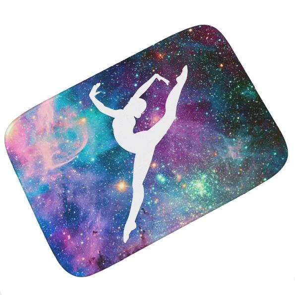 Stylish Galaxy  Ballerina Dancing Ballet Doormat for Girl Nebula Outer Space Ballet Rug Carpet for Bathroom Shower Bedroom Decor