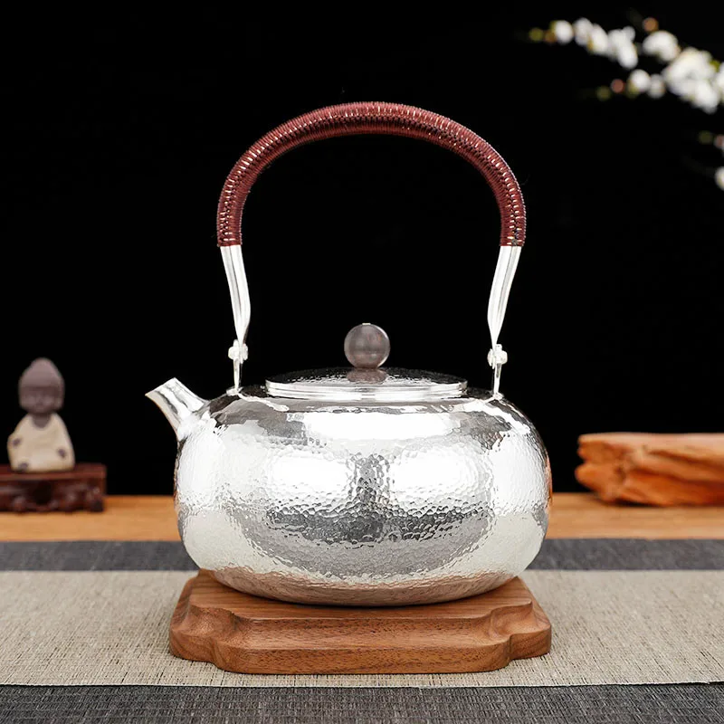 Silver Tea Kettle Pure Silver 999 Hand Made One Piece Of Household Silver Teapot With Bright Surface