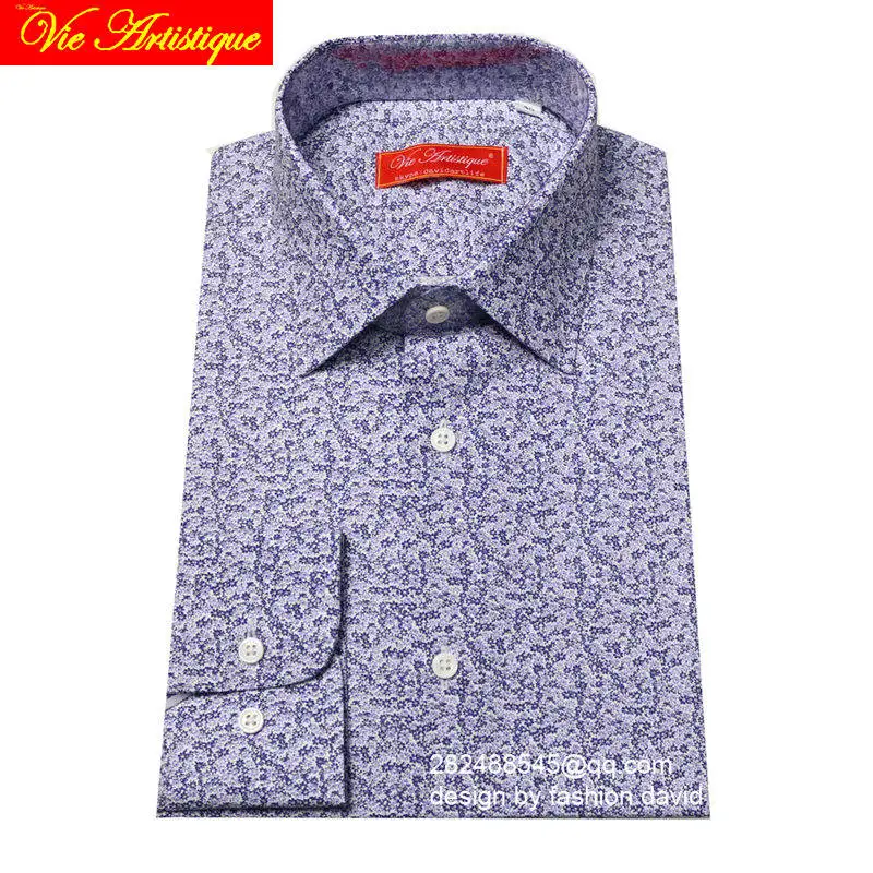 

custom tailor made Men's bespoke cotton floral shirts business formal wedding ware blouse purple small flower fashion david