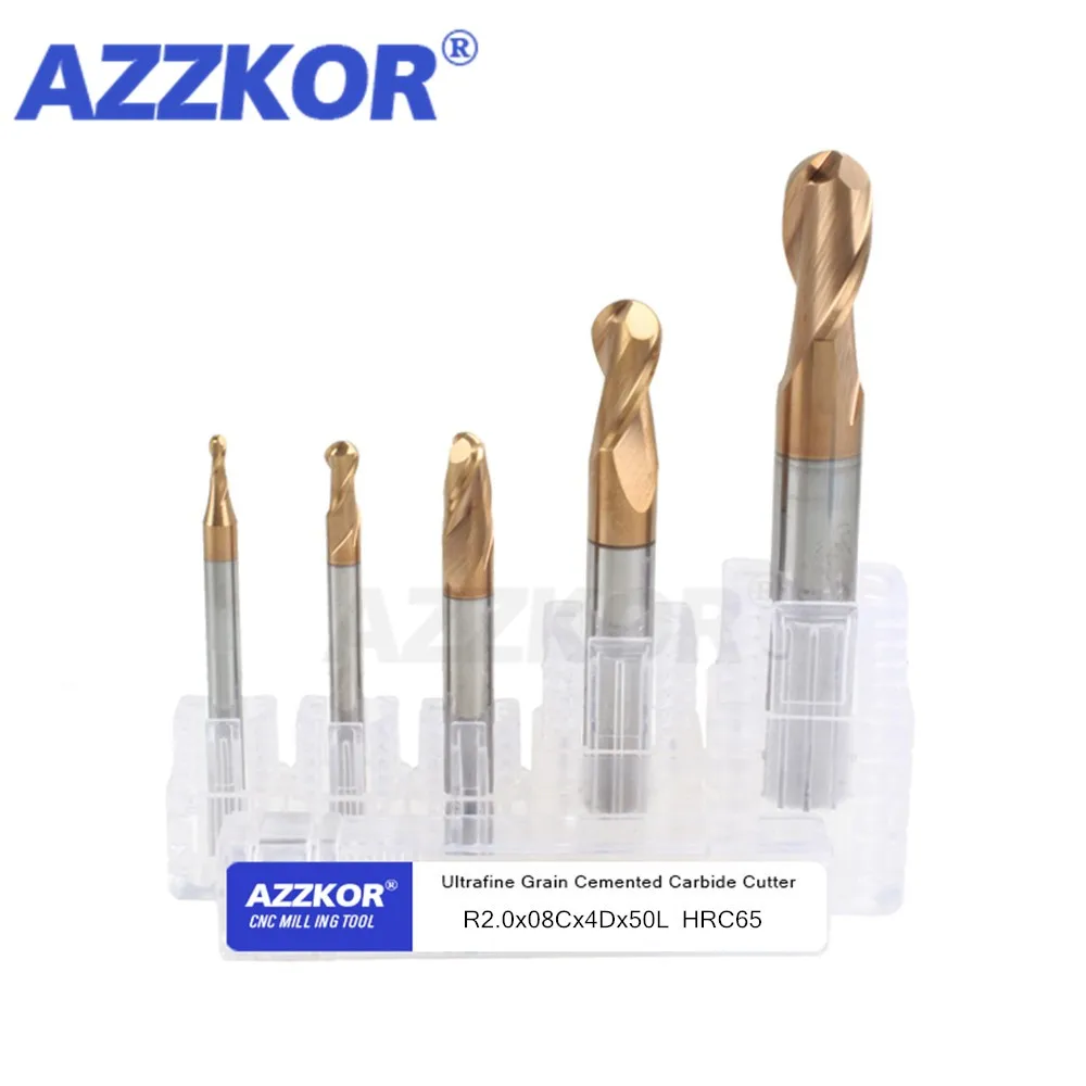 Milling Cutter Alloy Coating Tungsten Steel Tool Cnc Maching Hrc65  Ball Nose Endmills  AZZKOR Top Milling CutterMachine Endmill