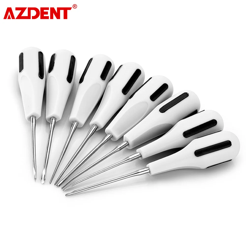 AZDENT 8pcs/set Dental Luxating Lift Elevators Clareador Curved Root Dentist Dental Surgical Instrument With Plastic Handle