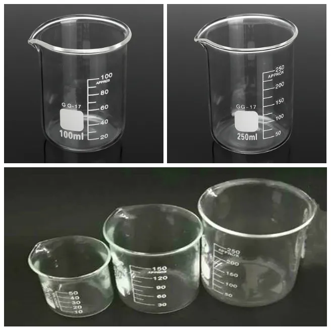 Béchers gradués en verre borosilicaté, petit type, 50ml, 100ml, 250ml chacun, 3 pièces
