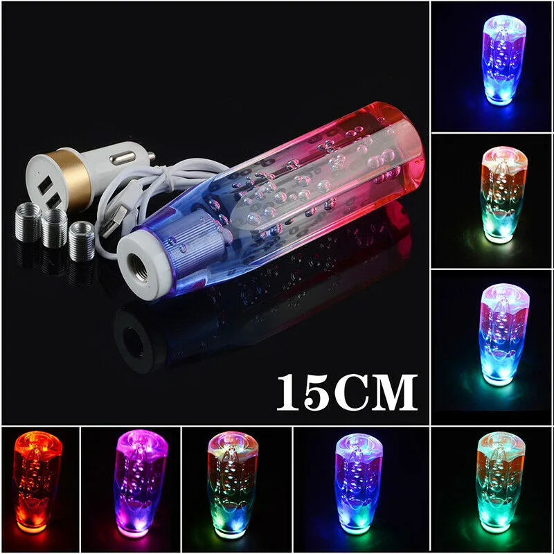 Car decoration Universal Crystal Bubble RGB LED LIGHT Shift Knob Universal Shifter Gear Parts 15CM