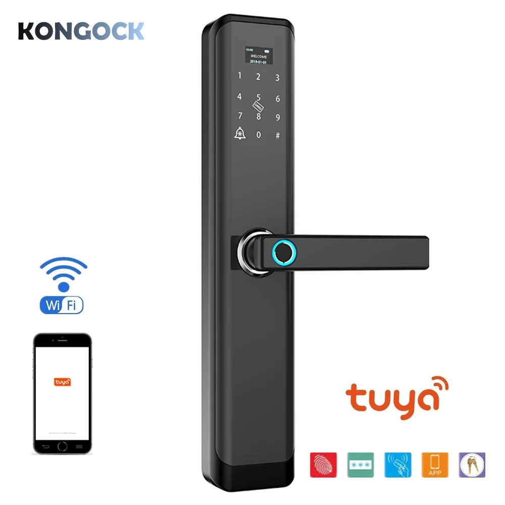 

Wifi biometric fingerprint smart door lock, Tuya APP remote control electronic keyless digital password rfid card lock