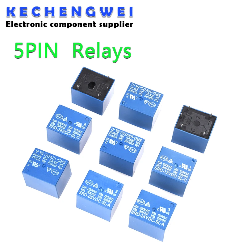 10pcs Relays SRD-03VDC-SL-C SRD-05VDC-SL-C SRD-06VDC-SL-C SRD-09VDC-SL-C SRD-12VDC-SL-C 3V 5V 6V 9V 12V 24V 48V 10A 250VAC 5PIN