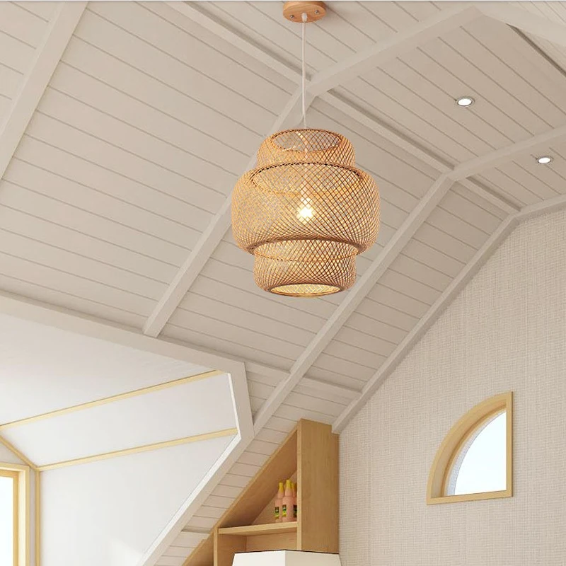 Modern Hand Woven Bamboo Chandelier Japanese pendant lamp Southeast asia pendant light Bamboo Lantern Bedroom Dining Room Lamp