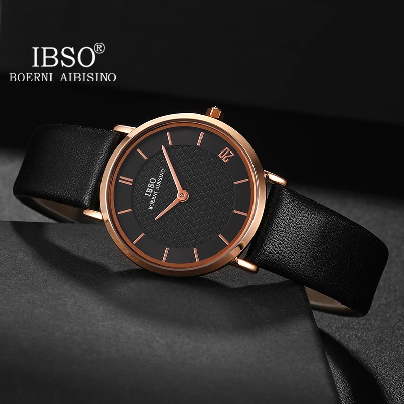 IBSO Women Elegant Watch Leather Strap Drop Shipping Gift Watch Ladies Japanese Movement 3Bar Waterproof  Simple Design 8160L