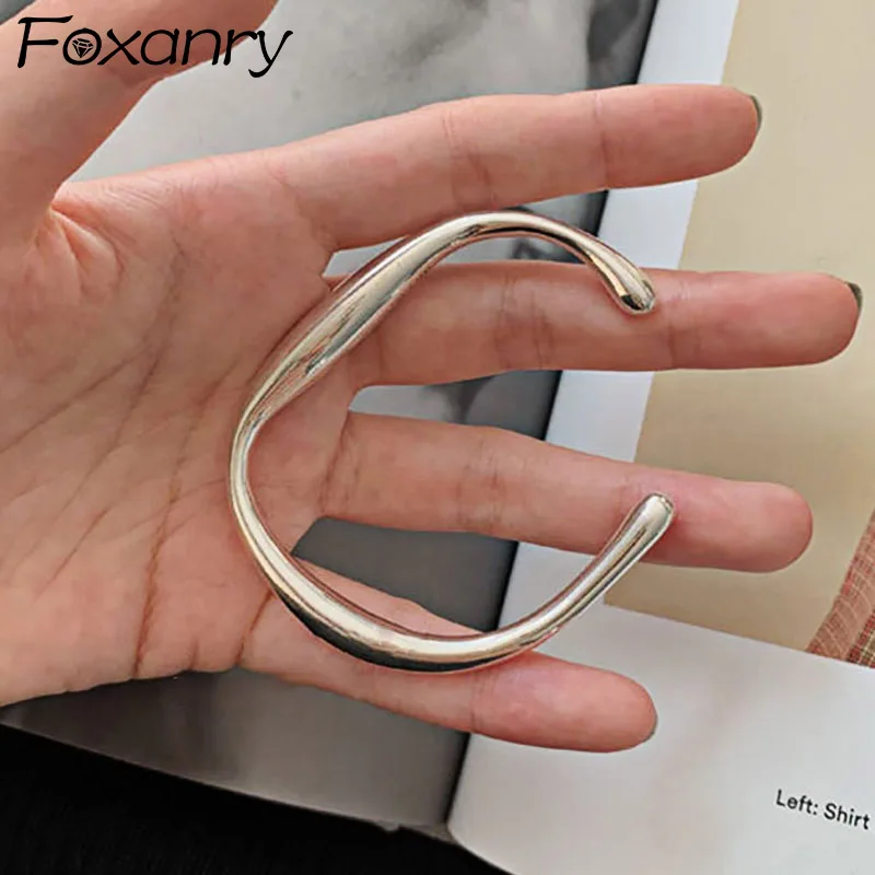 Foxanry-pulsera lisa con sello minimalista, nueva moda de primavera, joyería geométrica Irregular para fiesta de cumpleaños, regalos