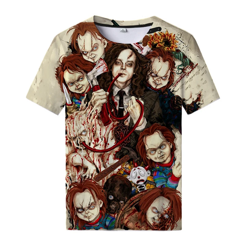 Horror Movie Chucky 3d Print T Shirt Horror Tops Senpai T-shirt Cool Men Women All Match T-shirt Casual Streetwear Tees