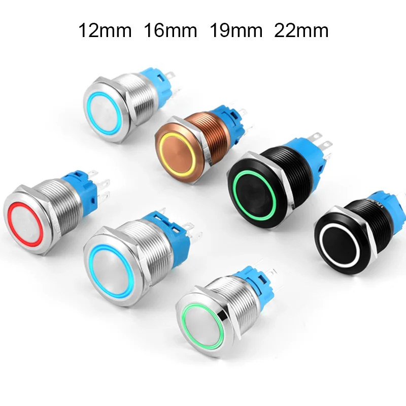 Przełącznik przyciskowy elektryczny wodoodporny zasilacz 3/12/24/220v Led Light chwilowy 12/16/19/22mm styki przełączniki ciśnieniowe zatrzaskowe