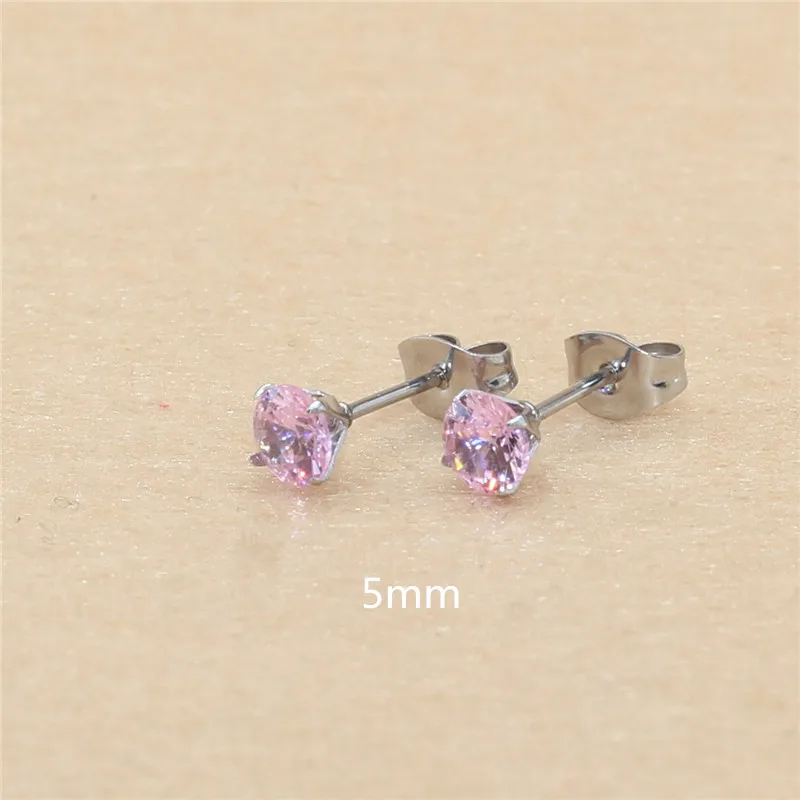Mini-Ohrstecker aus Edelstahl mit rosa AAA-Zirkonia, 3mm bis 8mm rund, echte goldfarbene Beschichtung, nicht leicht verblassend, allergiefrei – Detail 7