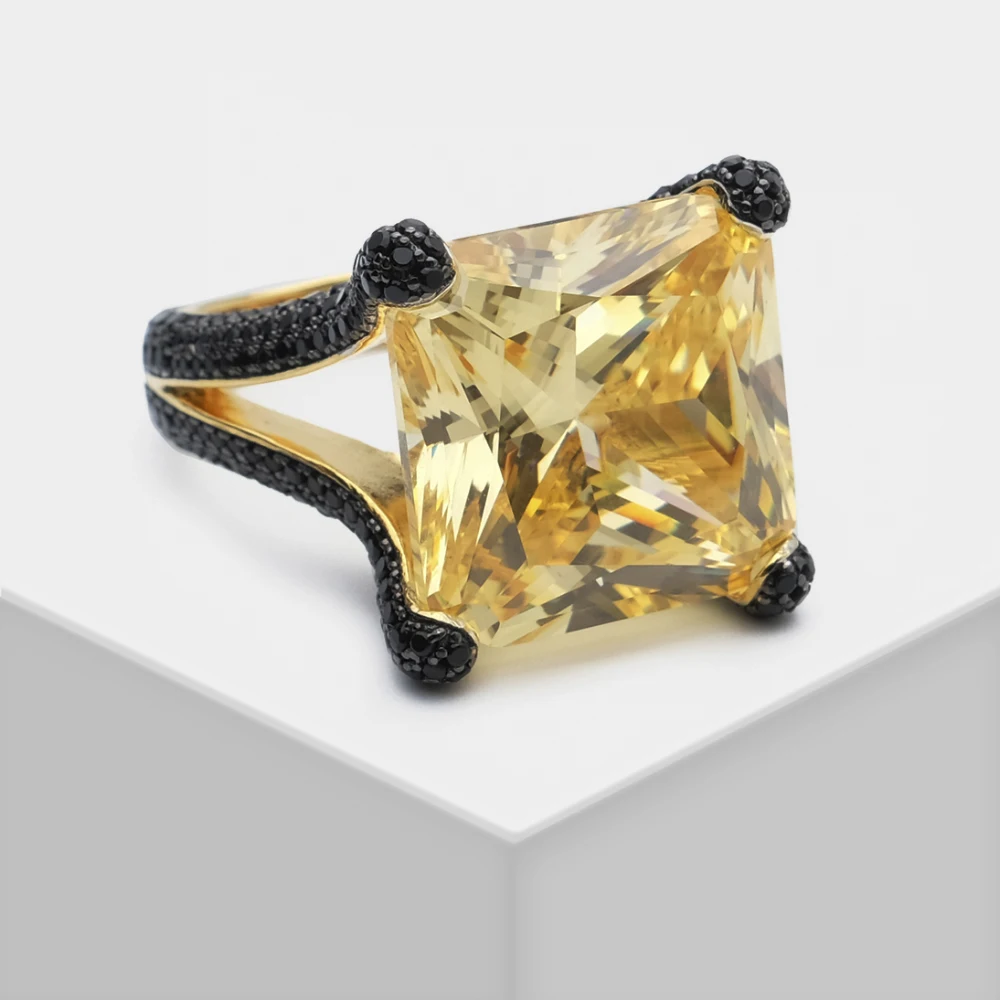 Amorita boutique Yellow square full drill design fashion shiny party women ring