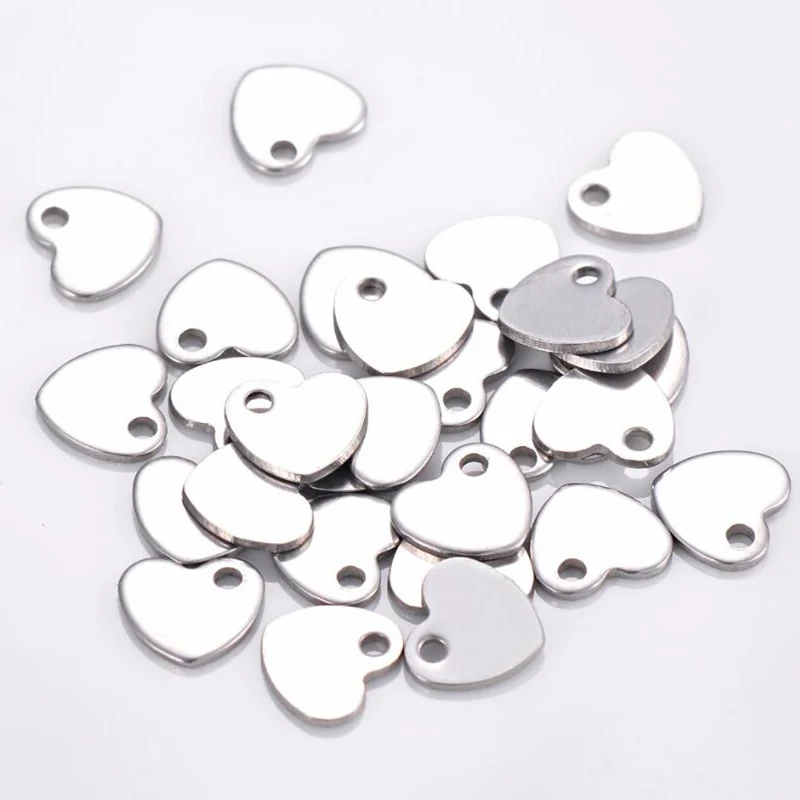 100PCS Großhandel Edelstahl Logo Kleine Herz Charme Schmuck DIY Erkenntnisse Für Anhänger Halskette 6x7mmTag für Logos Machen – Detail 7