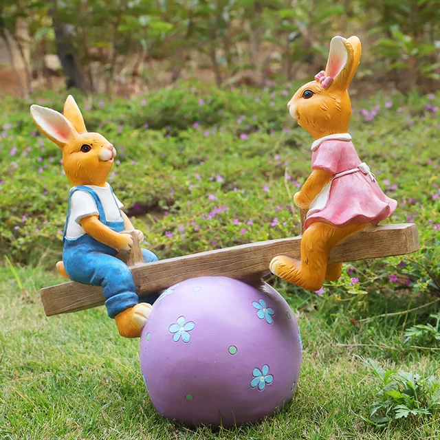 

Garden Cute Cartoon Seesaw Rabbit Resin Crafts Outdoor Villa Square Figurines Decoration Park Courtyard Lawn Sculpture Ornaments
