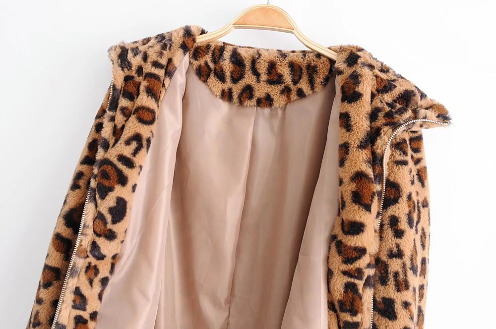 PUWD Casual Women Leopard Print Plush Jacket 2021 autunno inverno Retro High Street Fashion Coat Trend Loose Female Thick Outwear