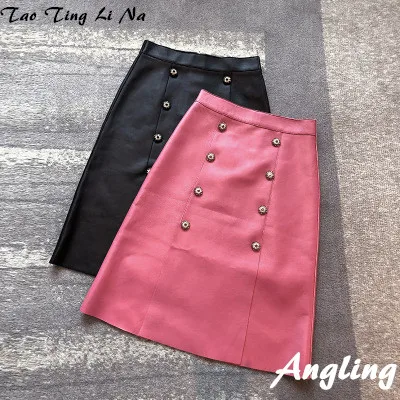 

Top brand Women Spring 2020 Genuine Real Sheep Leather Skirt E40 high quality