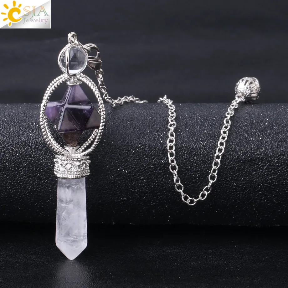 CSJA Merkaba Dowsing Pendulum Quartz Natural Stone Crystal Reiki Healing Pendule Pendant Pendulums Radiesthesia Pendulos F770