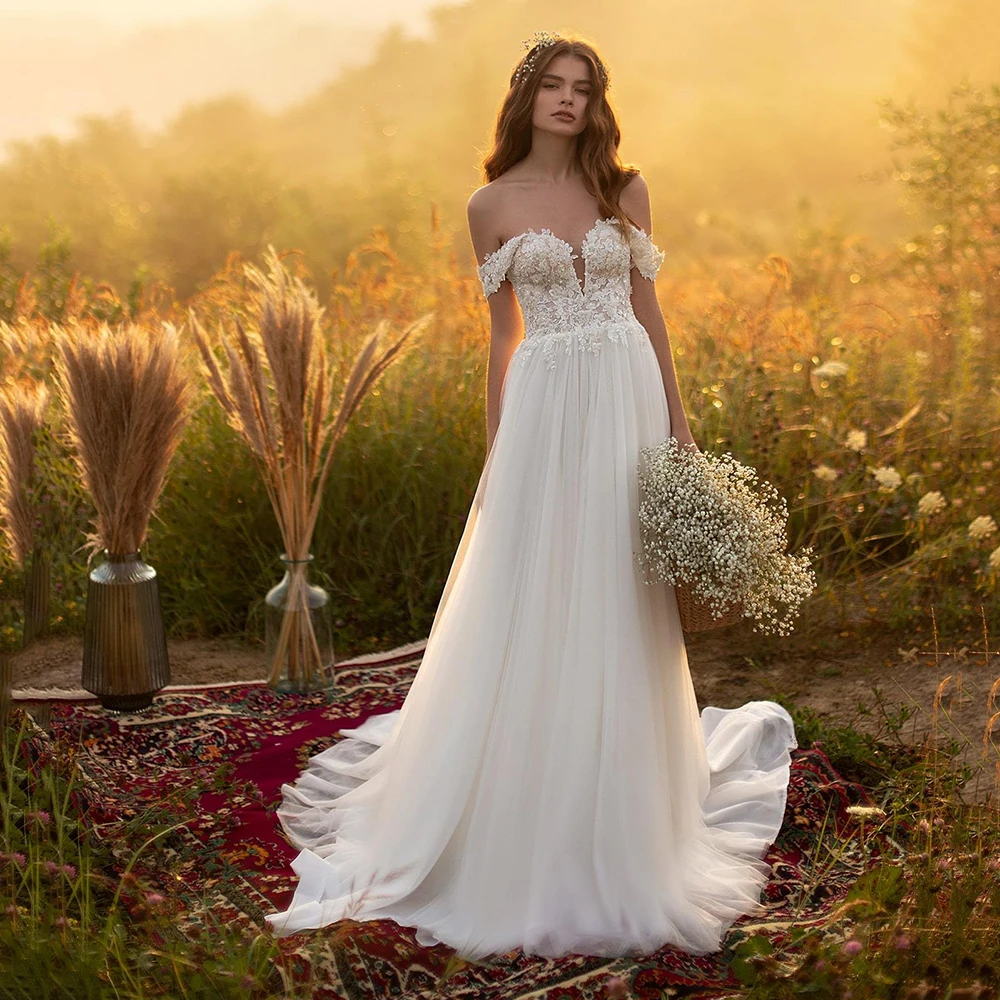 Robe de mariée A-ligne en dentelle avec dos ouvert, robes de mariée gracieuses, hors initié, quel que soit les patients chérie, train de balayage appliqué, nouveau