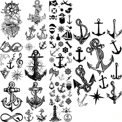 Tatuaggi temporanei di ancoraggio nero per uomini adulti Bussola realistica Faro pirata Adesivo tatuaggio finto infinito Tatuaggi braccio corpo