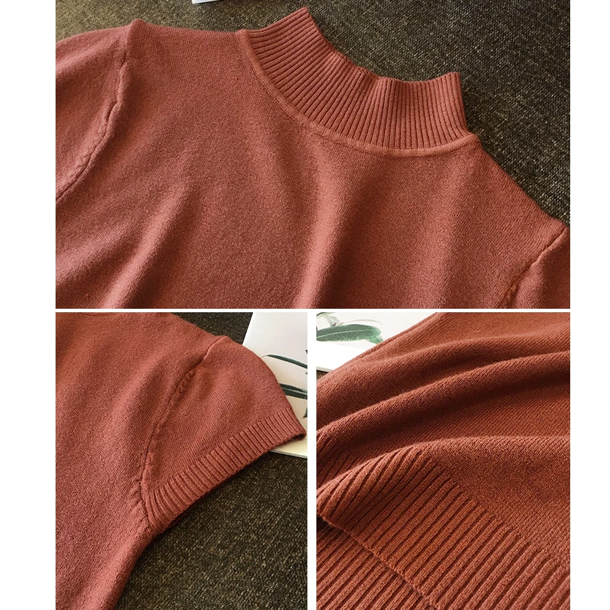 gkfnmt 2021 Turtleneck Summer Short Sleeve Korean Sweater Knitted Pullover Women Sweaters Tops ·Basic Thin Pull Femme Jumper