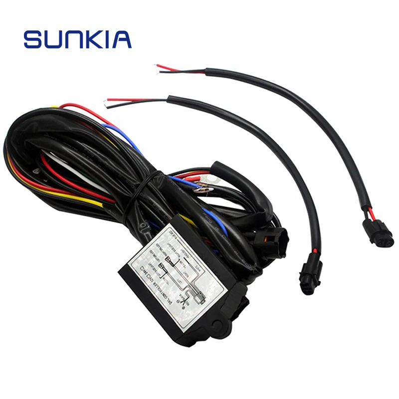 SUNKIA-controlador DRL para coche, luz LED diurna automática, arnés de relé, atenuador de encendido y apagado, 12-18V, con función estroboscópica y