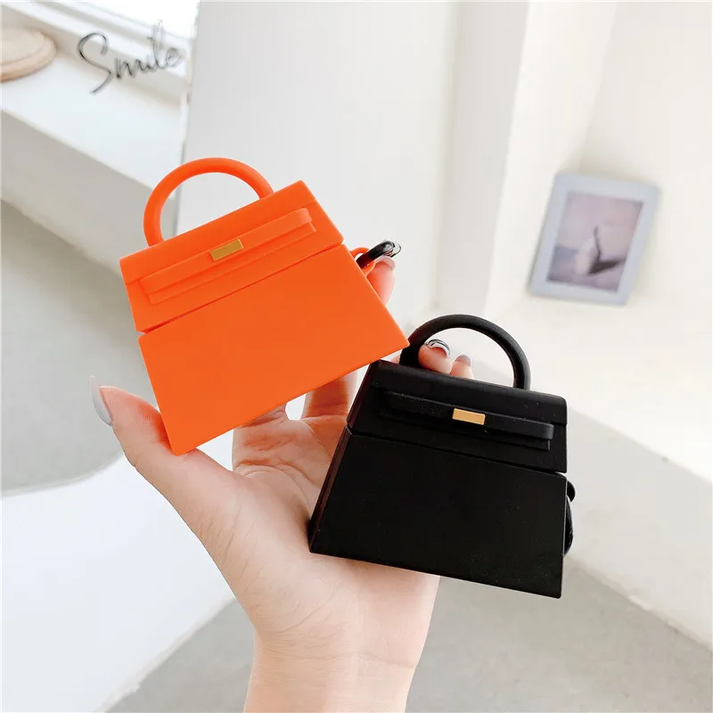 Orange Black Luxury Design Handbag Earphone Case For Apple Airpods 2 3 pro Soft Silicone Protection Headphone Cover Accessories