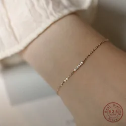 925 Sterling Silver Plating 14K Gold Thin Inlaid With Shiny Zircon Bracelet Lace up Bracelets for Women Jewelry