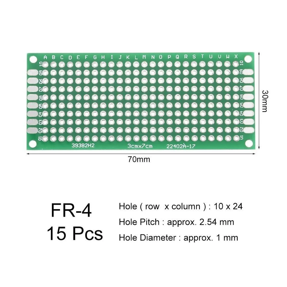 Papan Sirkuit Cetak Universal Dua Sisi 3X7Cm untuk Penyolderan DIY 15 Buah