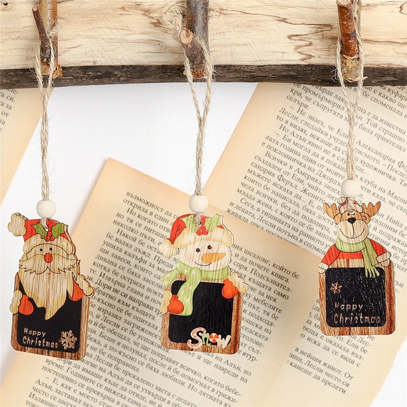 2019 Christmas wooden mini blackboard pendant Color Xmas new Year DIY christmas tree pendant Cartoon santa claus Snowman charm