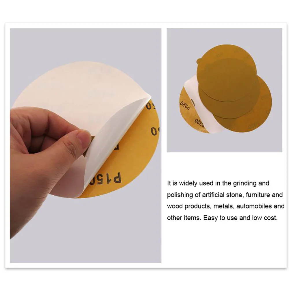 Discos de lijado autoadhesivos, papel de lija seco de óxido de aluminio amarillo, almohadillas de respaldo redondas forradas de pegamento, grano 40 a 150, 6 pulgadas, 800mm, 5 unidades