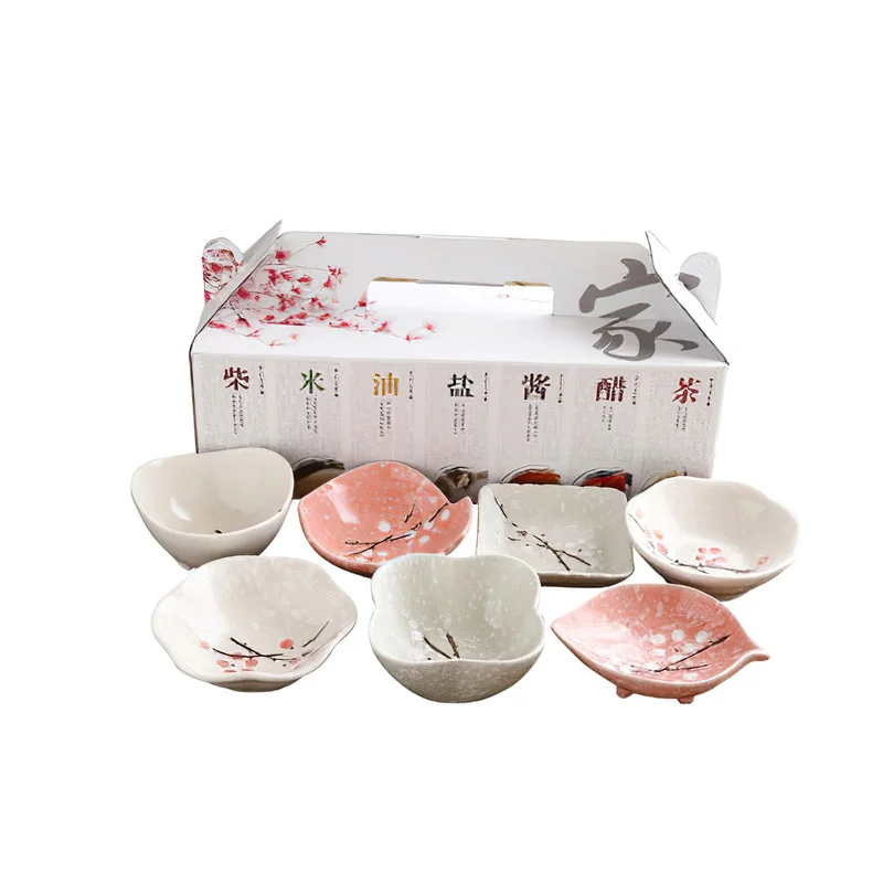 

Seasoning Bowl Set Ceramic Saucer Small Plate Mini Soy Sauce Tray Jam Taste Dish Nut Gift Box Tableware Home Kitchen Supplies