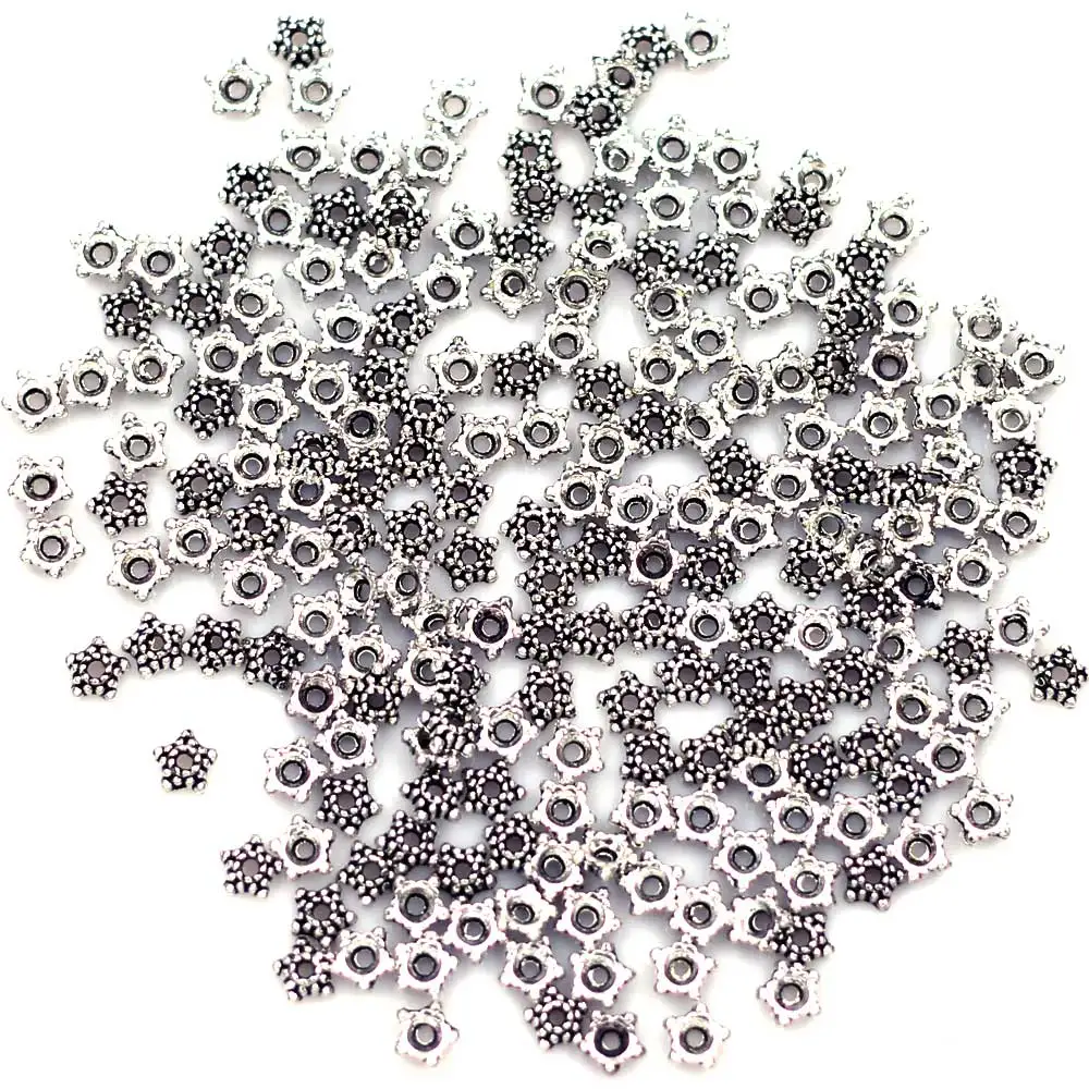 300Pcs End Beads Caps Star Zinc Metal Silver Tone Jewelry DIY Making Findings Charms 5mm