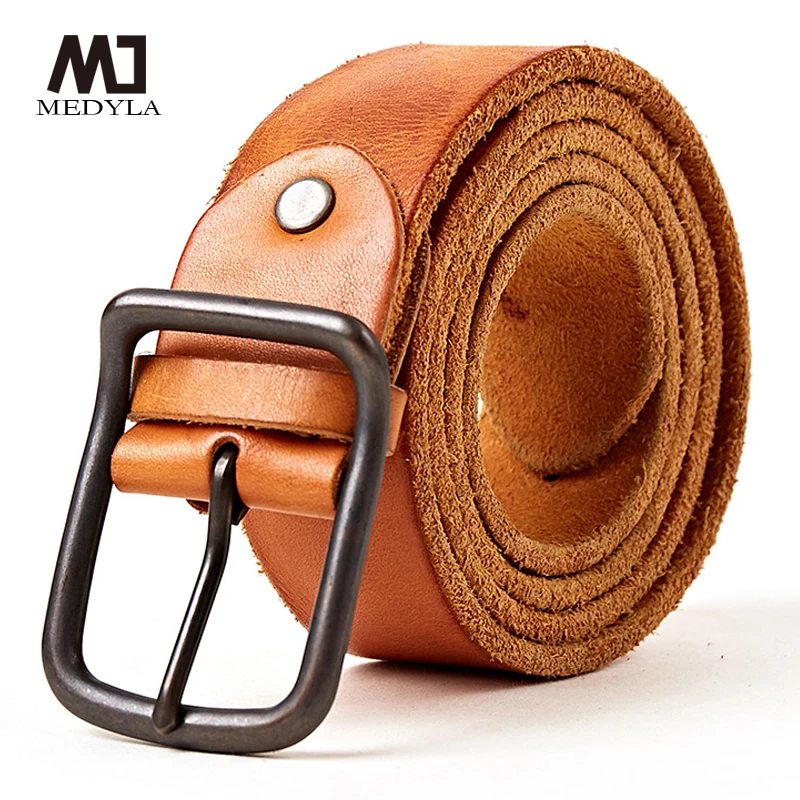 MEDYLA Men's Belt Top Layer Leather  Casual High Quality Belt Vintage Design Pin Buckle Genuine Leather Belts For Men