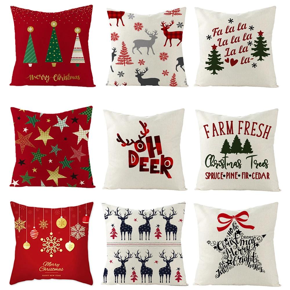 

Christmas Home Cushion Cover 45*45CM Pillowcase Sofa Cushions Pillow Cases Cotton Pillow Covers Christmas Decorations For Home