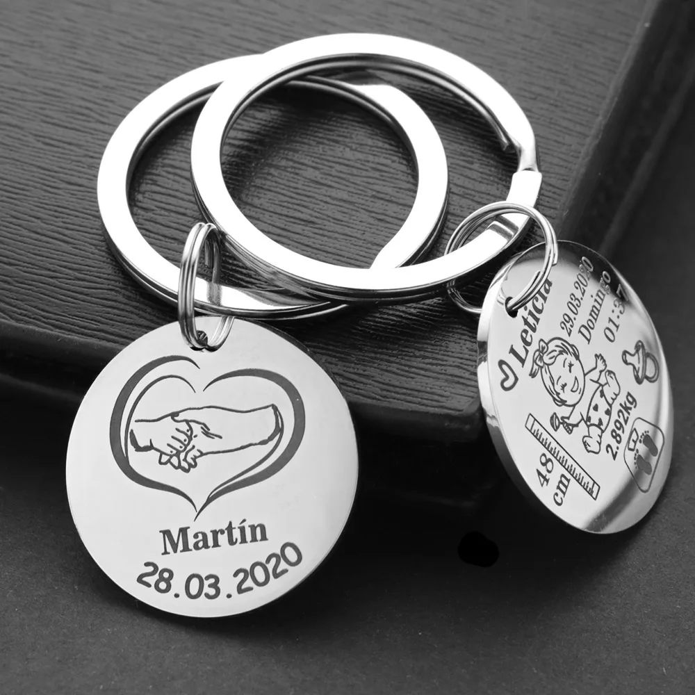 Personalisierter Baby-Schlüsselanhänger für Jungen und Mädchen mit Namen und Geburtsgewicht, Neugeborenen-Gedenkgeschenk für frischgebackene Mütter und Väter, Schlüsselring P026_C – Detail 6