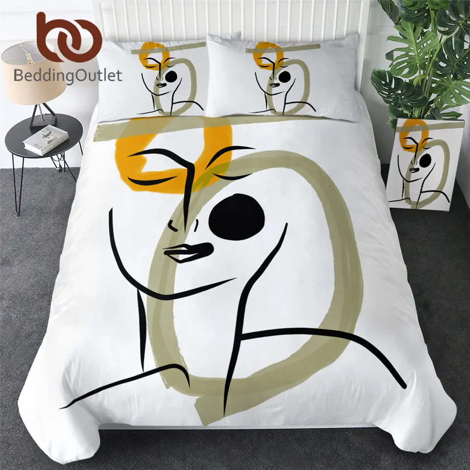 

BeddingOutlet Woman Bedding Set Abstract Duvet Cover Set 3d Printed Art Bedclothes Black Yellow Bedspread Cozy Home Decorations