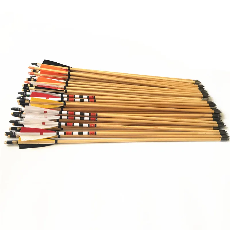 6/12pcs Archery Hunting wooden Arrows Longbow  Lenght  32inches 5\'\' Turkey  Feather OD 8.5mm wooden shaft  Shooting