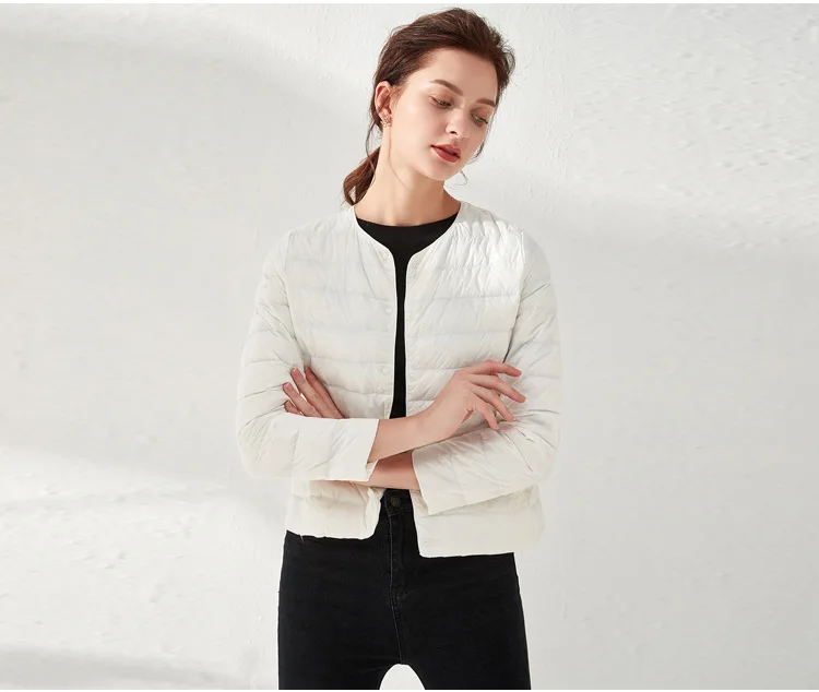 Women's Ultralight Down Liner Jacket, Collarless Packable Puffer Coat, Warm Thin Winter Layer, O-Neck Portable Padded Parka