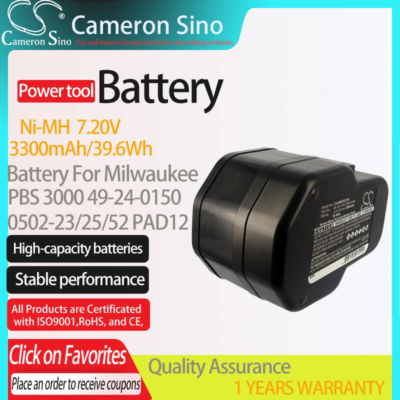 Cameron Sino Battery for Milwaukee 4 932 367 904 PBS 3000 fits 0502-23/25/52 PAD12 PCG12 Power Tools Replacement battery 3300mAh