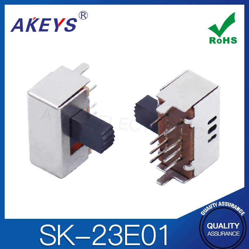 SK-23E01 2P3T Double pole three throw handle heights 9.0mm slide switch side insert 8 pin with 2 fixed pin