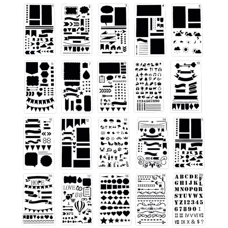 LXAA Bullet Diary Journal Stencils Set Drawing Template Ruler DIY Painting Template