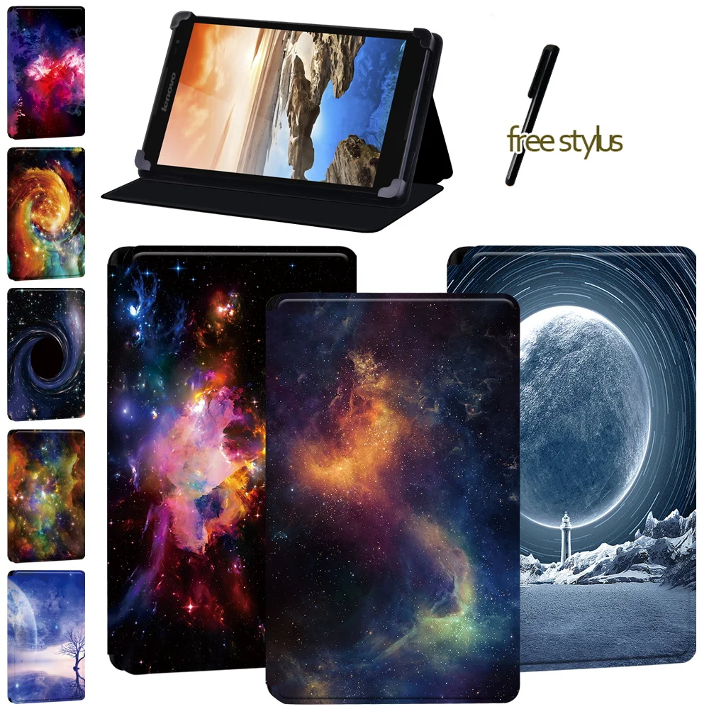 Space Tablet Cover Case for Lenovo Tab 8/A7-(30 A3300/50 A3500)/Tab(A8-50 A5500/S8 - 50)/thinkpad Tablet 2/Yoga Tab 4 Plus + Pen