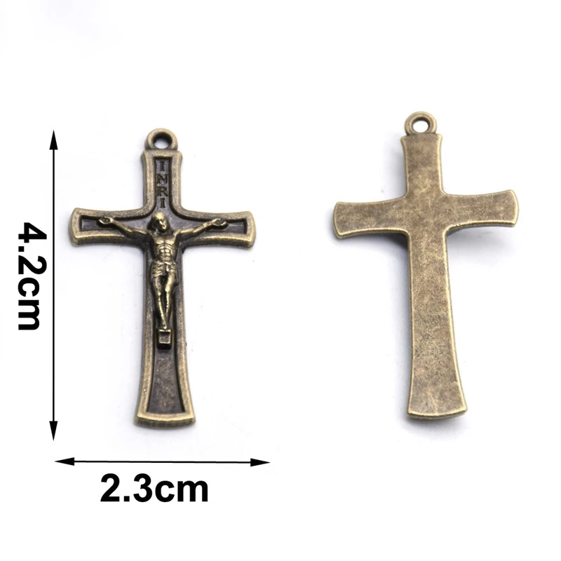 Qigo metal antigo bronze cruz pingente acessórios de jóias religiosas 10 unidades/pacote